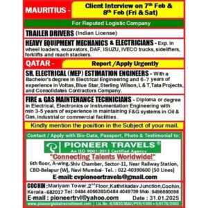 Exciting Overseas Job Opportunities – Mauritius & Qatar!