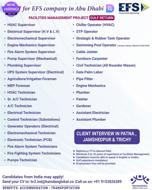 UAE – Recruitment for EFS company in Abu Dhabi