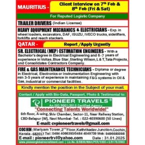 Urgent Hiring For Mauritius & Qatar
