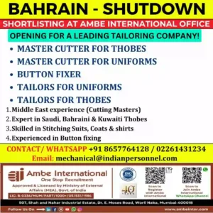 Bahrain Shutdown Jobs: Tailoring Positions Available for Immediate Hiring
