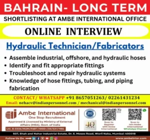 Hydraulic Technician/Fabricators Jobs in Bahrain – Long-Term Opportunity