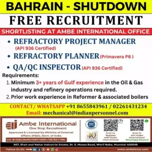 Bahrain Shutdown Jobs 2025 – Free Recruitment for Oil & Gas Professionals