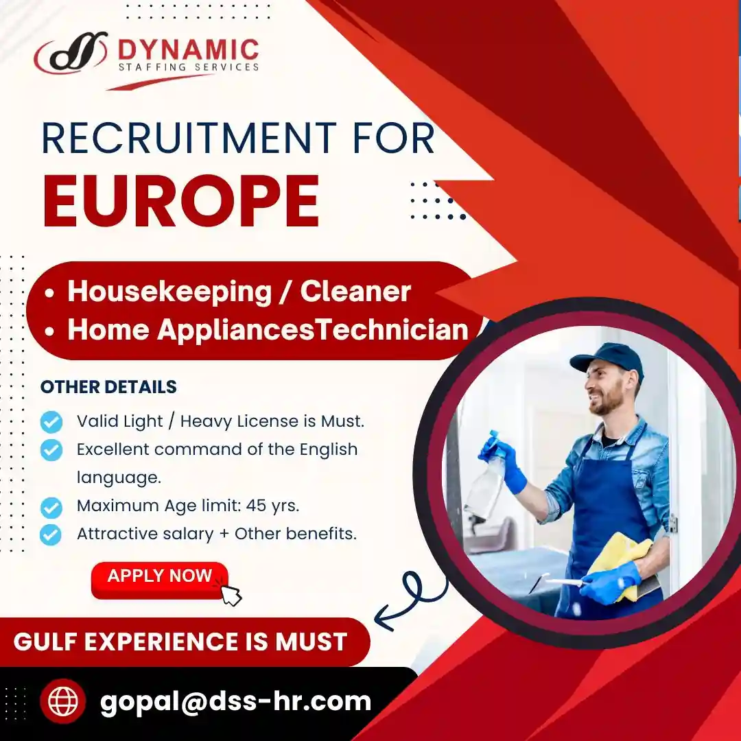 Exciting Job Opportunities in Europe: Housekeeping & Home Appliance Technician Positions Available!