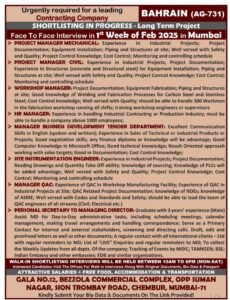 Urgently Hiring for a Leading Contracting Company in Bahrain
