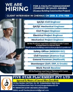 Hiring for a Facility Management Company in Saudi Arabia – Aramco Building Construction Project