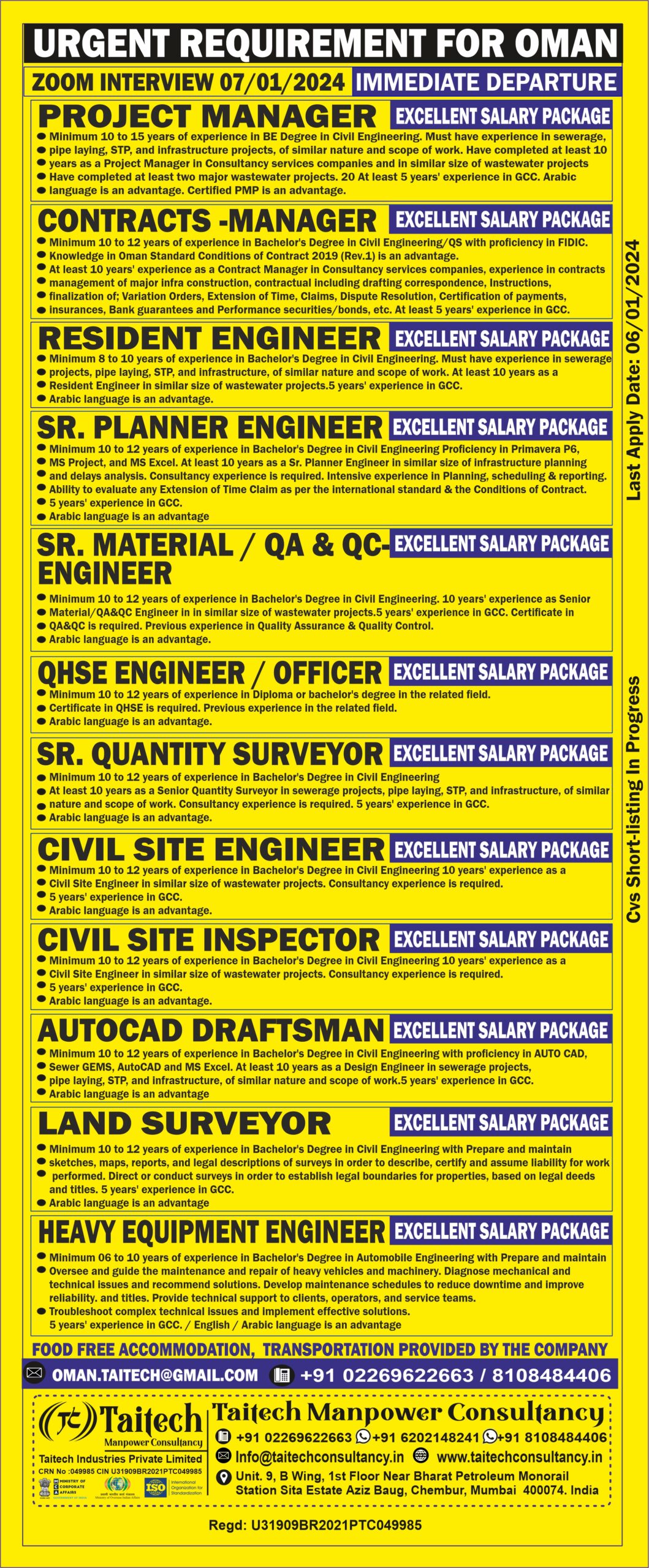 📢 URGENT JOB REQUIREMENTS FOR OMAN 🇴🇲
