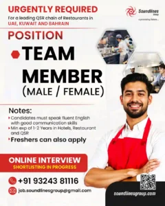 Exciting Job Opportunity: Team Member Roles Available in UAE, Kuwait & Bahrain