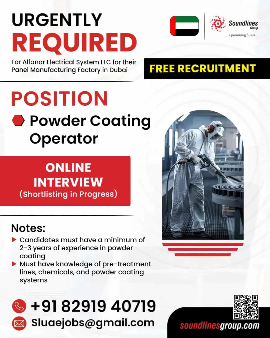 Urgent hiring for Powder Coating Operator jobs in Dubai – Free recruitment, online interviews, apply now