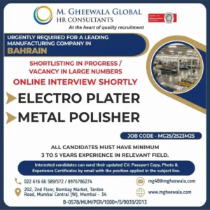 Urgent Hiring – Electro Plater & Metal Polisher Jobs in Bahrain | Apply Now