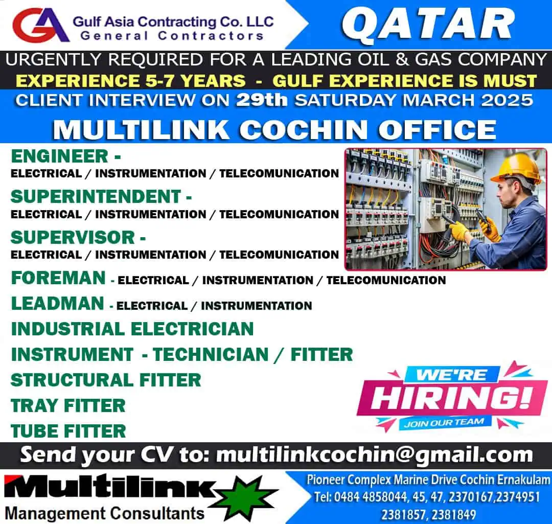Oil & gas job vacancies in Qatar – Engineering & technical roles hiring for Gulf projects.