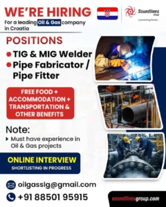 Oil & gas job openings in Croatia – Hiring TIG & MIG Welders, Pipe Fabricators, and Pipe Fitters with free food, accommodation, and transport. Apply now!