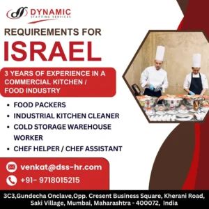 Food industry jobs in Israel – Hiring food packers, kitchen cleaners, and chef helpers.