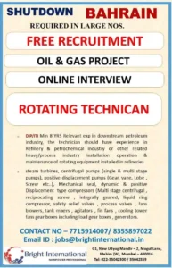Shutdown job in Bahrain for rotating technicians – Free recruitment, oil & gas project. Apply now!