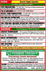 Urgent job openings in Dubai & Bahrain – Apply now for top overseas jobs in fabrication, CNC, welding, and FMCG sales.
