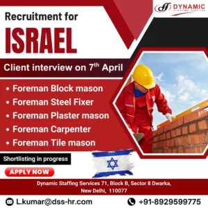 Recruitment for Foreman Jobs in Israel – Apply Now for Block Mason, Steel Fixer, and Carpentry Roles. Client Interview on April 7th.