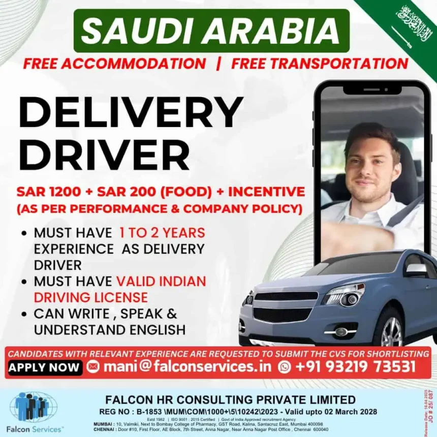 Saudi Arabia Delivery Driver Job Hiring Poster – Falcon HR