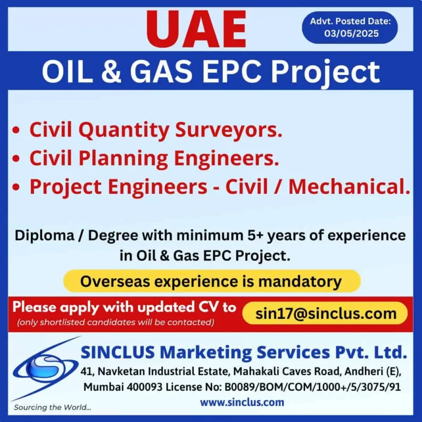 UAE Oil and Gas EPC Jobs 2025 – Civil and Mechanical Engineering Openings