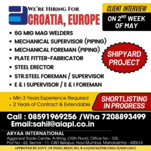 Shipyard Jobs in Croatia - Mechanical, Welding, and Fabrication Hiring