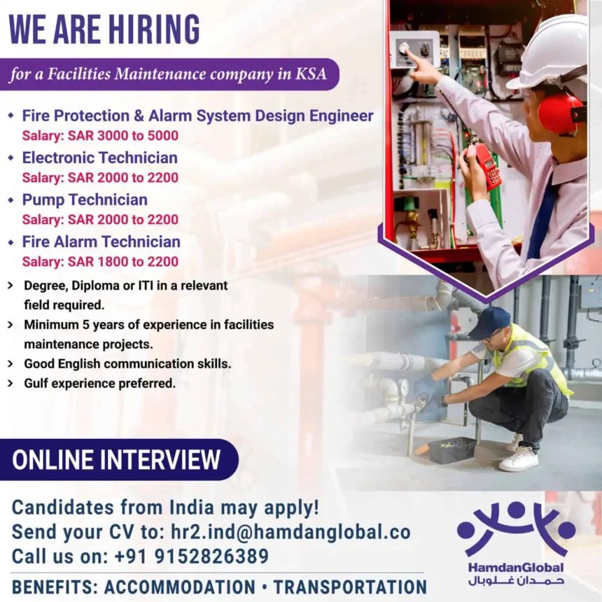 Hiring Facilities Maintenance Technicians from India for Jobs in KSA – Hamdan Global