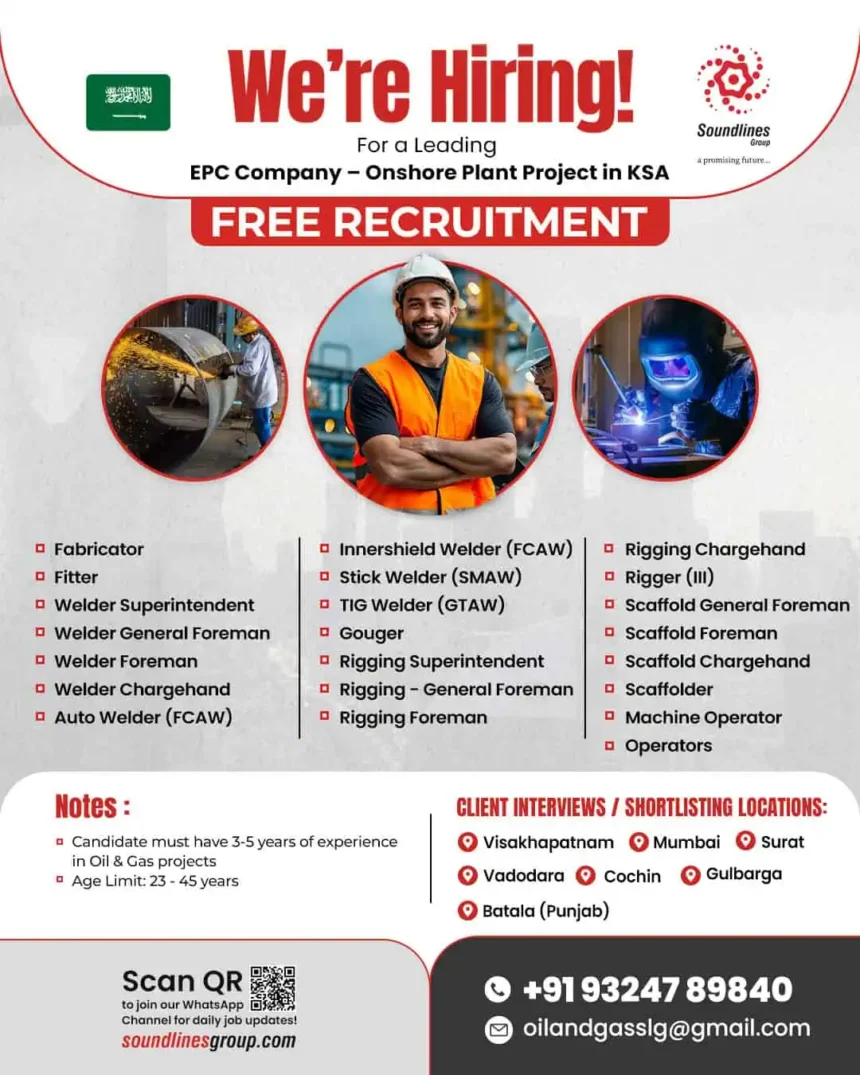 Free recruitment poster for oil and gas EPC jobs in Saudi Arabia – Soundlines Group