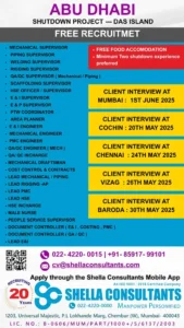 Abu Dhabi shutdown project jobs 2025 with interview dates and positions by Shella Consultants