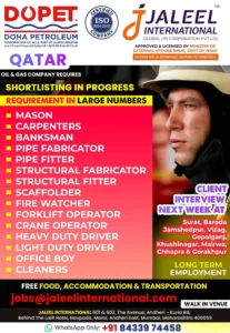 DOPET Qatar Shutdown Jobs 2025 - Hiring for Masons, Pipe Fitters, Drivers & More Jaleel International