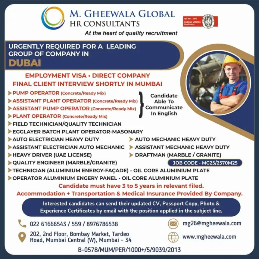 Dubai job interview Mumbai M Gheewala Global recruitment poster 2025