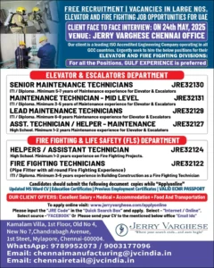 Elevator and Firefighting Jobs UAE Interview May 2025 Chennai Jerry Varghese
