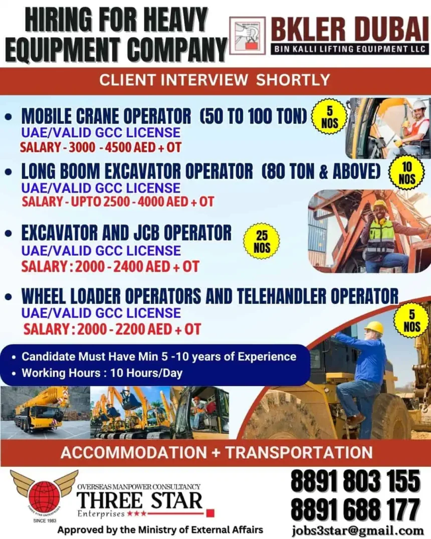 Heavy Equipment Operator Jobs in Dubai - BKLER Dubai Recruitment Ad