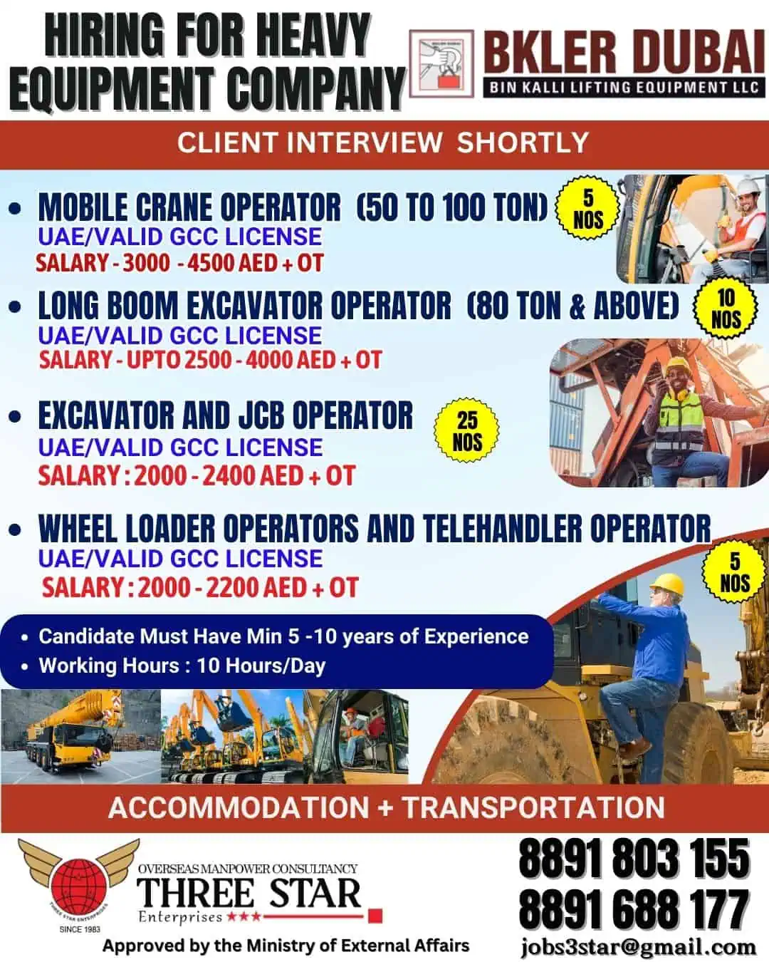 Heavy Equipment Operator Jobs in Dubai - BKLER Dubai Recruitment Ad