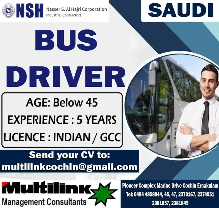 Hiring Bus Drivers for Saudi Arabia – NSH Corporation, 5 Years Experience, IndianGCC License Required