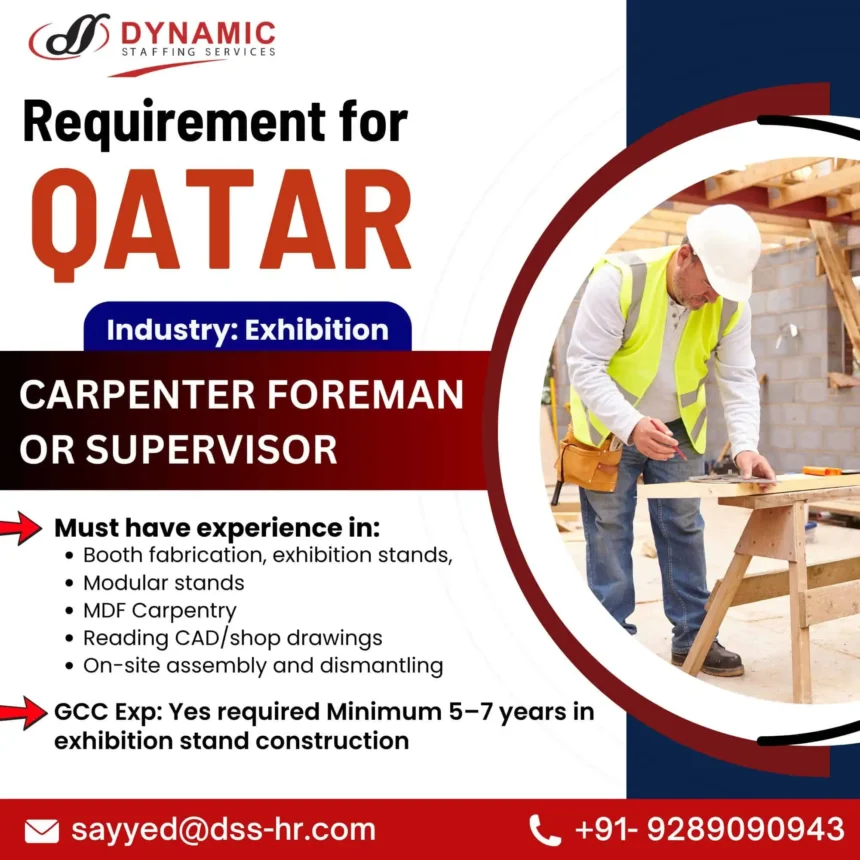 Hiring Carpenter Foreman or Supervisor for Exhibition Projects in Qatar with 5–7 Years GCC Experience