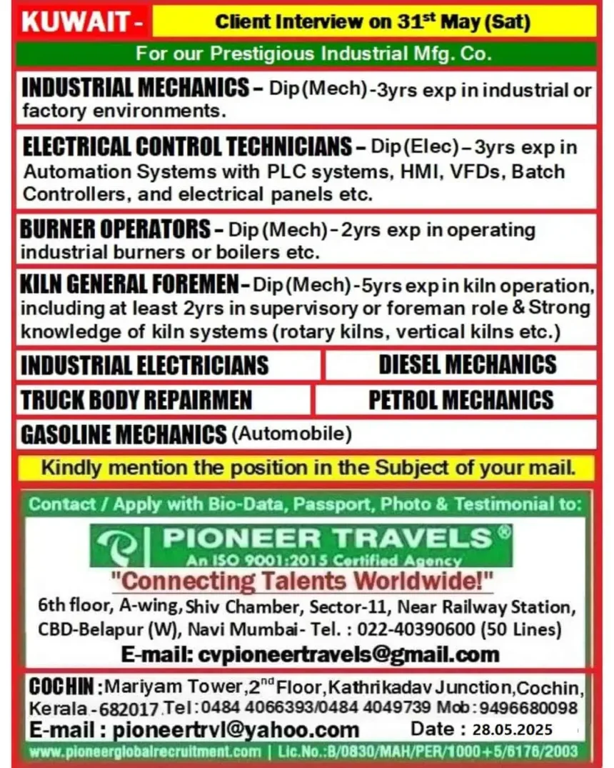 Job openings in Kuwait – Client interview by Pioneer Travels on 31st May