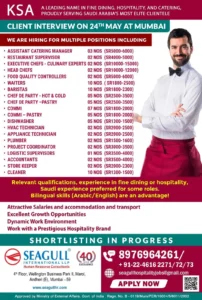 Job openings in Saudi Arabia for hospitality roles with Seagull International – Interview in Mumbai on 24th May