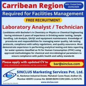 Laboratory Analyst Technician Vacancy in Caribbean – Free Recruitment by Sinclus