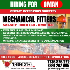 Mechanical Fitter Jobs in Oman with Shipyard and Oil Tanker Experience – Three Star Enterprises