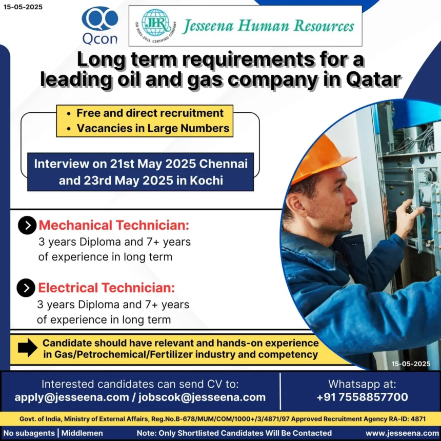 Oil and Gas Technician Jobs in Qatar – Direct Recruitment May 2025
