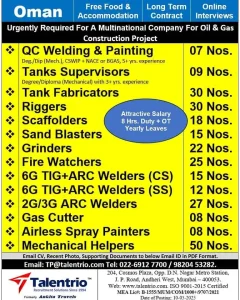 Oil and gas job openings in Oman with free accommodation, food, and long-term Jobs