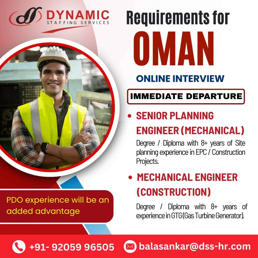Oman mechanical engineering job ad – Dynamic Staffing Services