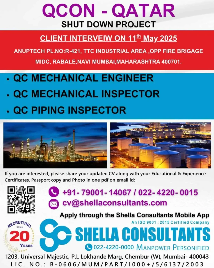 Client Interview for QC Mechanical Engineer Jobs in Qatar – QCON Shutdown Project May 2025