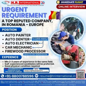 Romania Auto Jobs Urgent Hiring for Painters, Denters, Electricians, Mechanics, Firewood Workers – Immediate Flight