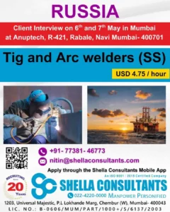 Russia Tig and Arc Welder Job Interview in Mumbai by Shella Consultants