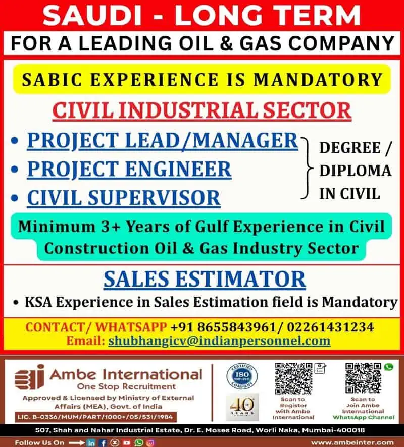 Saudi oil and gas jobs 2025 – SABIC civil sector recruitment ad