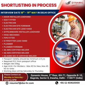 Shutdown job interviews for Kuwait oil and gas projects in Delhi – Dynamic Staffing Services poster