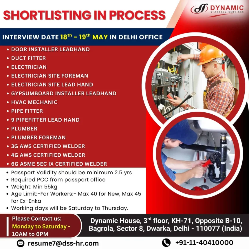 Shutdown job interviews for Kuwait oil and gas projects in Delhi – Dynamic Staffing Services poster