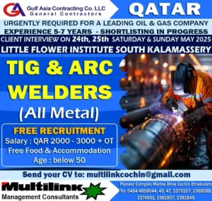 TIG and ARC welder job vacancies in Qatar for oil and gas company – interview in May 2025