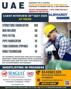 UAE Ship Maintenance Project Jobs 2025 – Interview at Vizag by Seagull HR