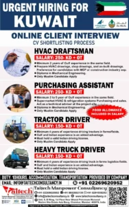 Urgent Hiring for Kuwait Jobs HVAC, Drivers, Purchasing 2025