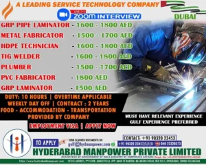 Urgent Job Vacancy in Dubai for GRP Laminator, Welder, HDPE Technician – Apply Now