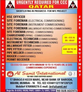 Urgent Oil and Gas Commissioning Jobs in Qatar 2025 – Free Recruitment for Ex-Gulf Professionals